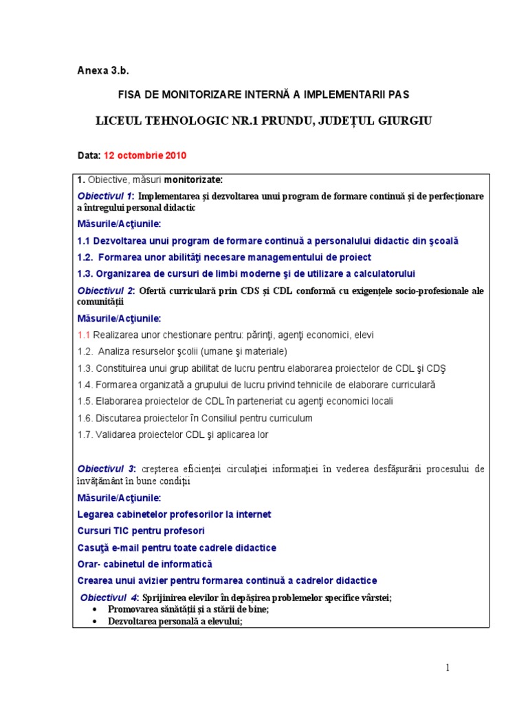 A3.b. Fisa - Monitorizare Internç Modif. | PDF