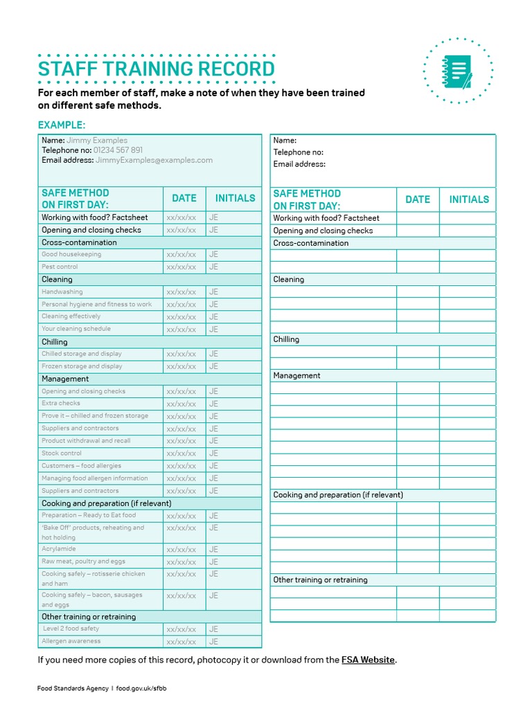 SFBB Retailers Diary 03 Staff Training Record PDF Food Allergy Foods