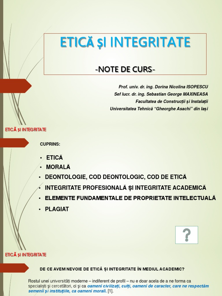 Note de curs-ETICA SI INTEGRITATE | PDF