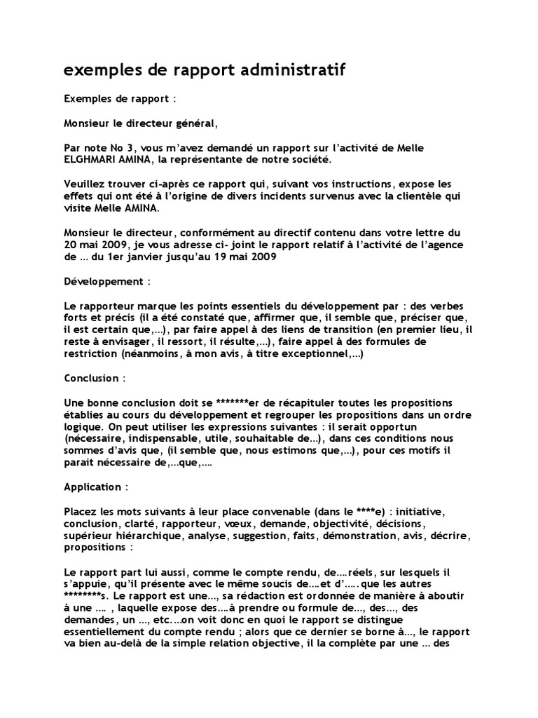 Exemples De Rapport Administratif Yassine Kasmi Pdf Science Science Et Technologie