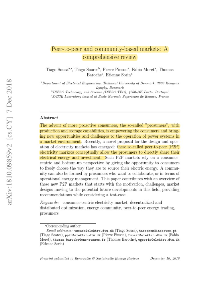 P2P Electricity Markets Overview | PDF | Peer To Peer | Distributed ...