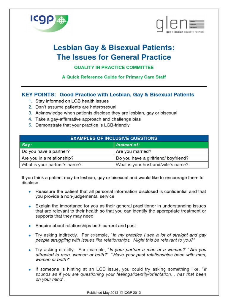 Lesbian Gay & Bisexual Patients: The Issues For General Practice | PDF ...