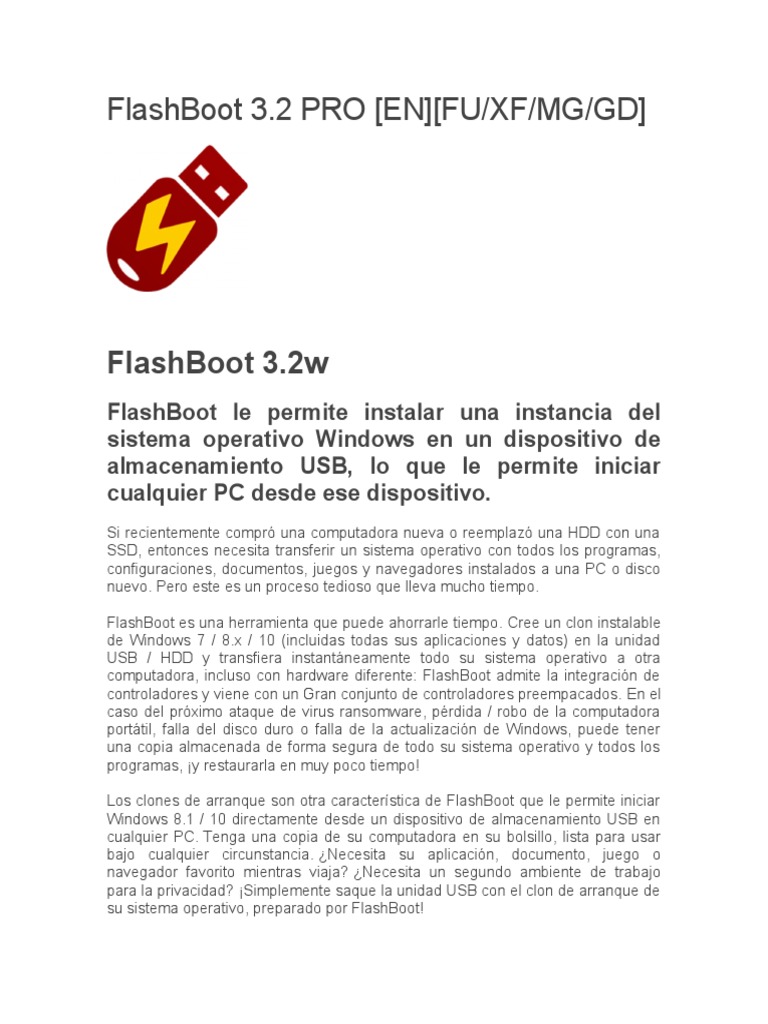 FlashBoot 3.2 PRO: Instala Windows en USB | PDF | Memoria USB | Unidad ...