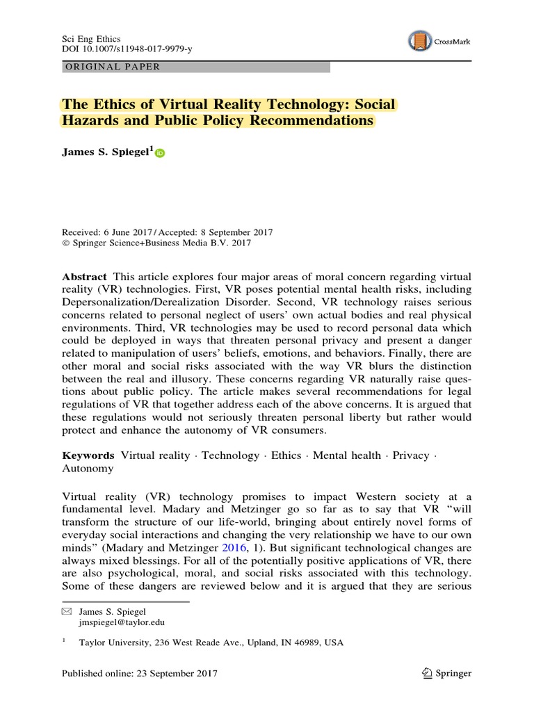 12.spiegel - The Ethics of Virtual Reality Technology | PDF | Virtual ...