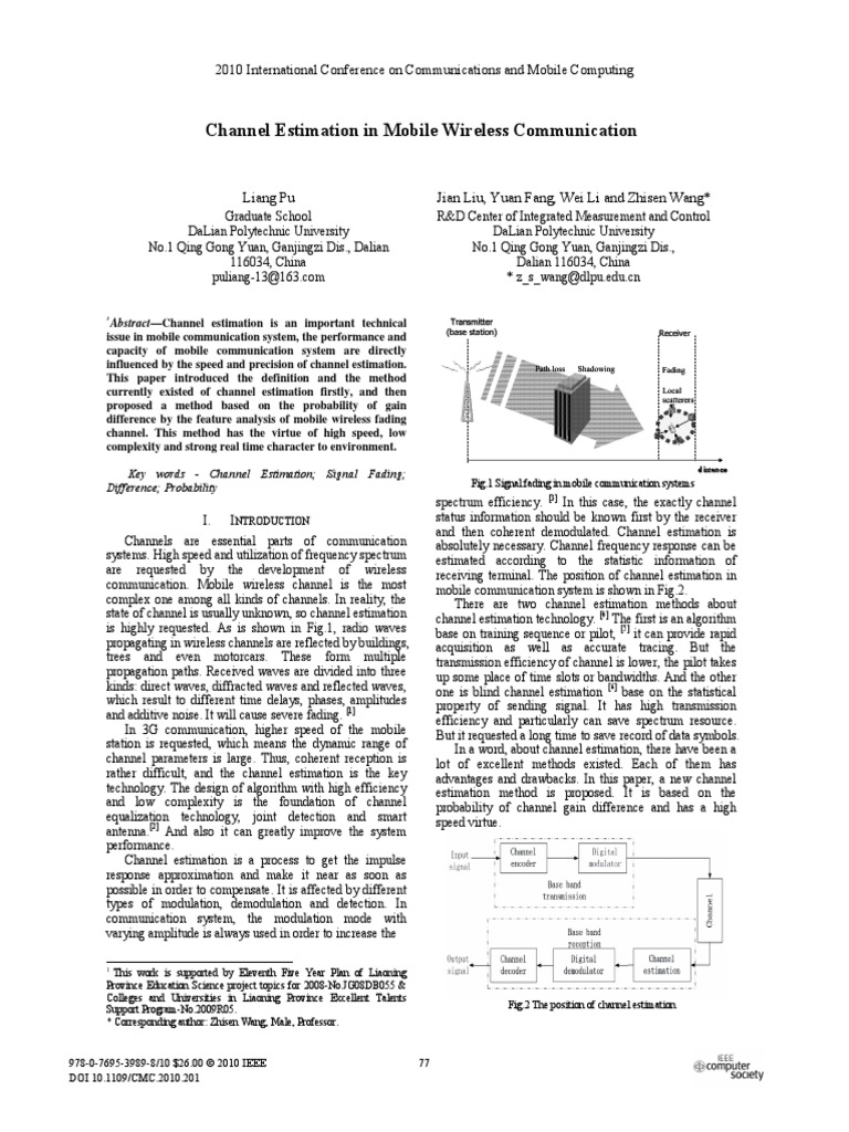 Channel Estimation in Mobile Wireless Communication | PDF ...
