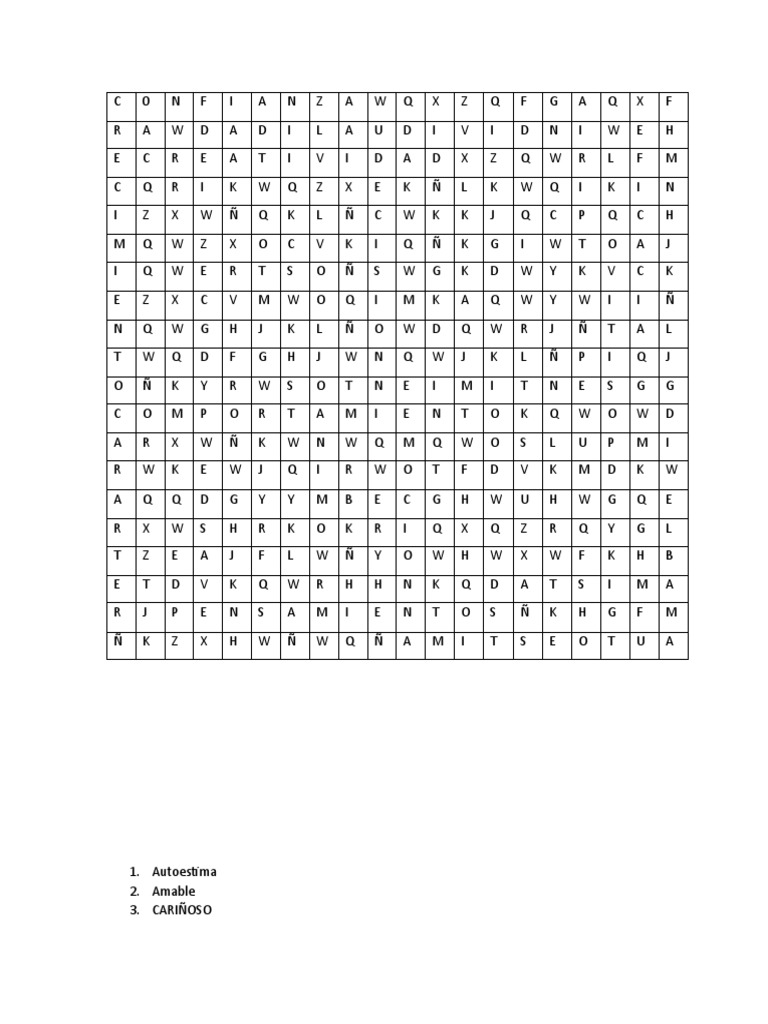 Sopa De Letra Autoestima Positiva
