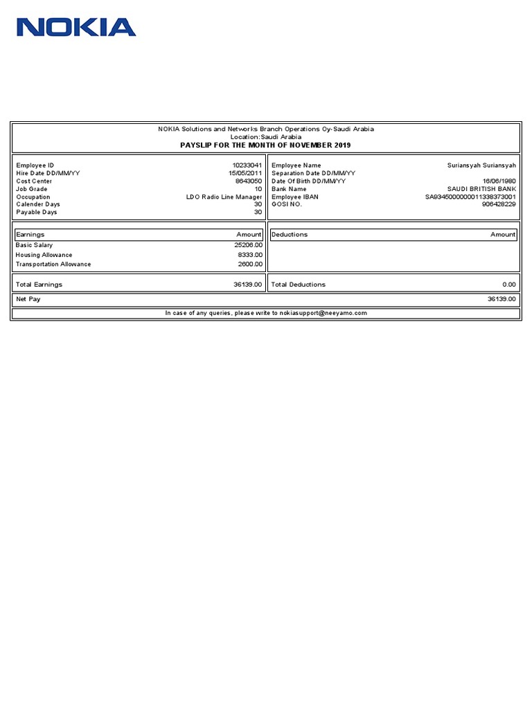 Payslip for the month of november 2019 pdf