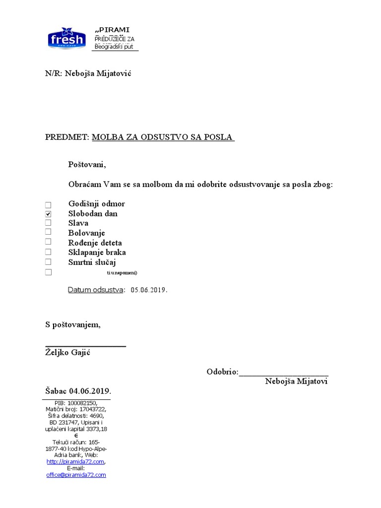 Univerzalni Zahtev - Slobodan Dan 05.06 | PDF