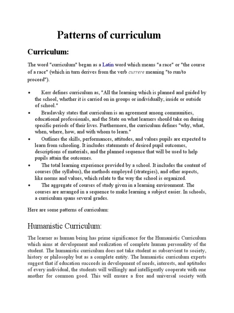 Patterns of Curriculum PDF Cognition Learning