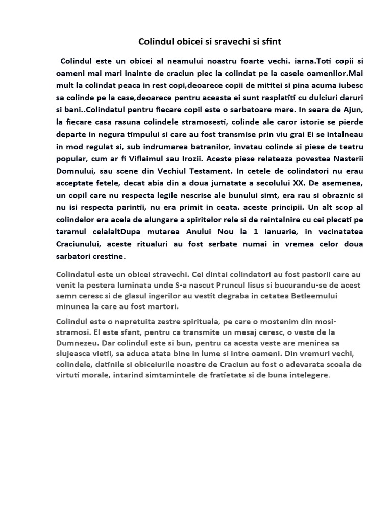 Colindul Obicei Si Sravechi Si Sfint | PDF