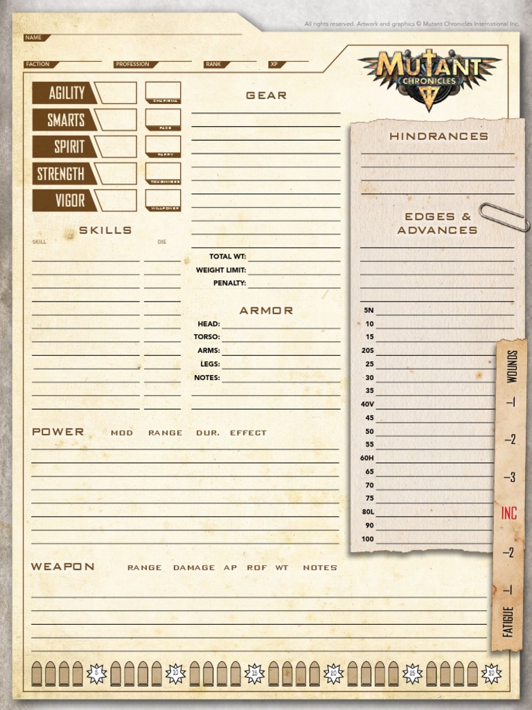 Savage Worlds - Mutant Chronicles 3E - Character Sheet PDF | PDF | Role ...