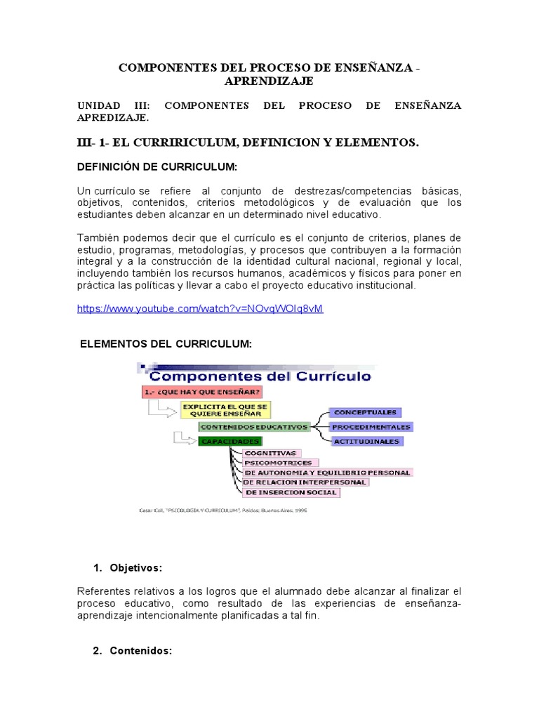 Componentes Del Proceso de Enseñanza Aprendizaje | PDF | Plan de ...