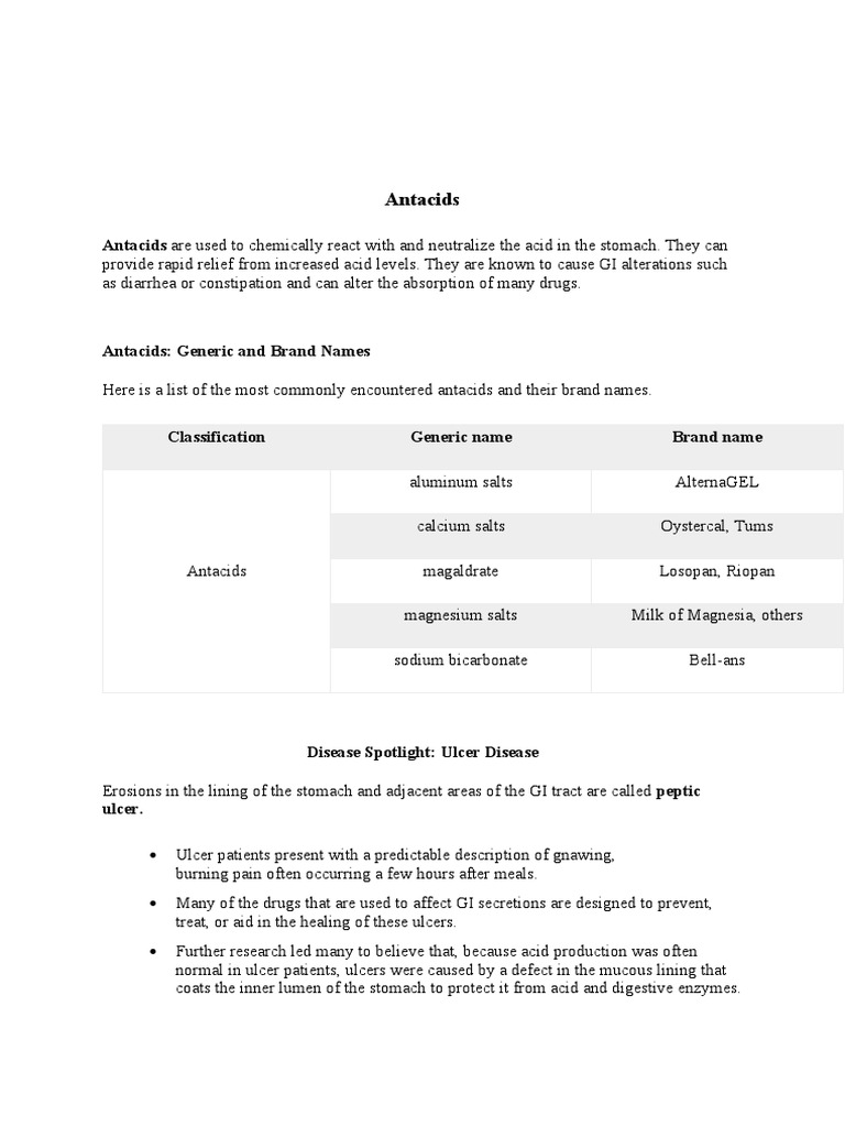 Antacids PDF Diarrhea Dose (Biochemistry)