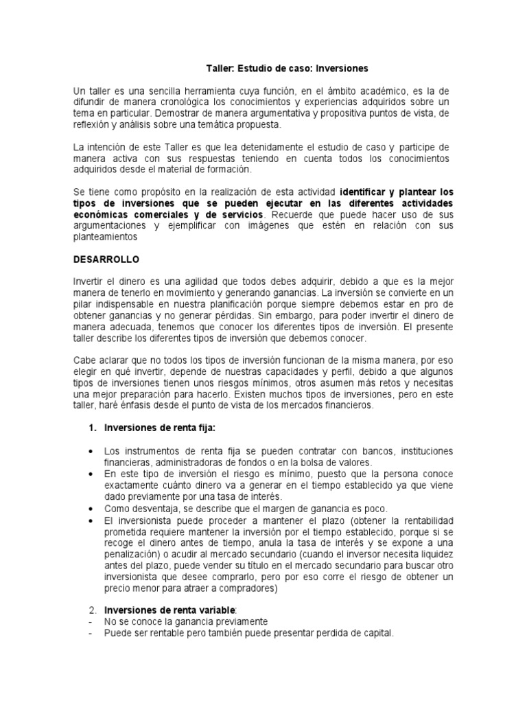 Tipos de Inversiones y Soluciones | PDF | Mercado de divisas ...