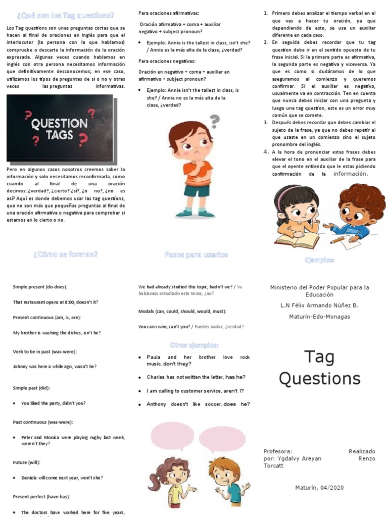 Introducción a las Tag Questions | PDF | Oración (Lingüística) | Asunto ...
