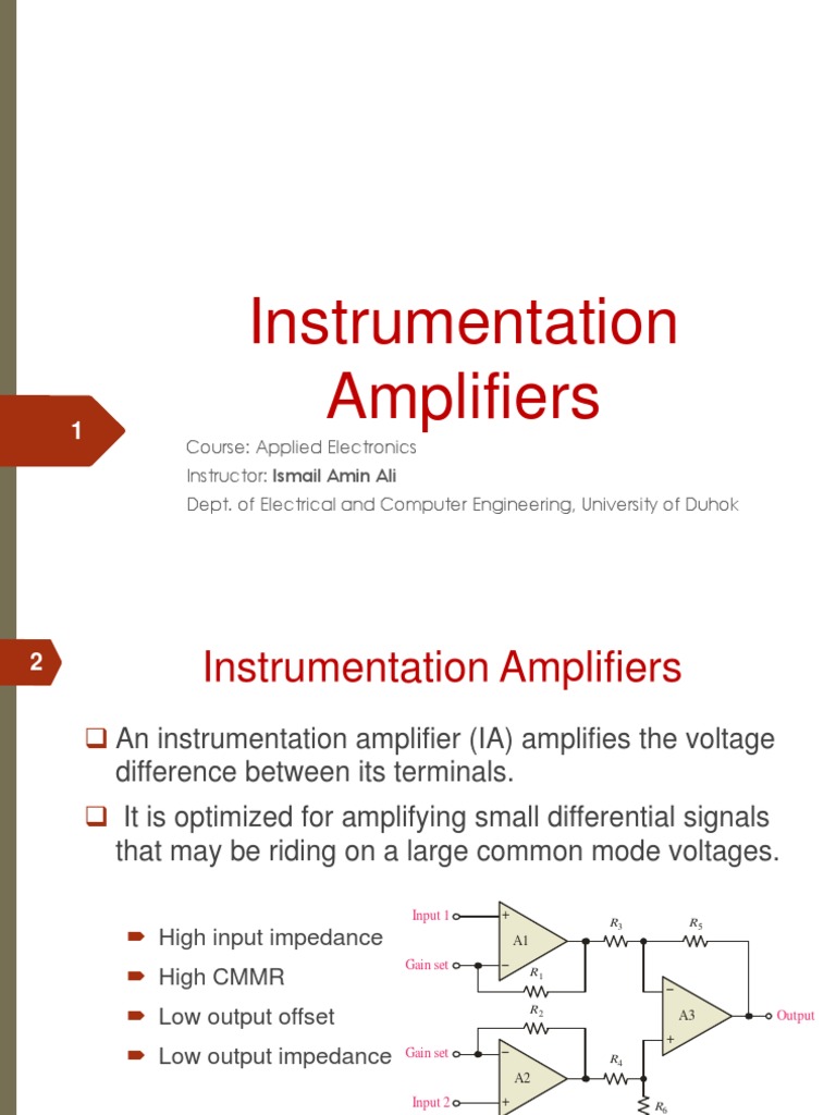 Lec6 Instrumentation Amplifiers PDF Amplifier Operational Amplifier