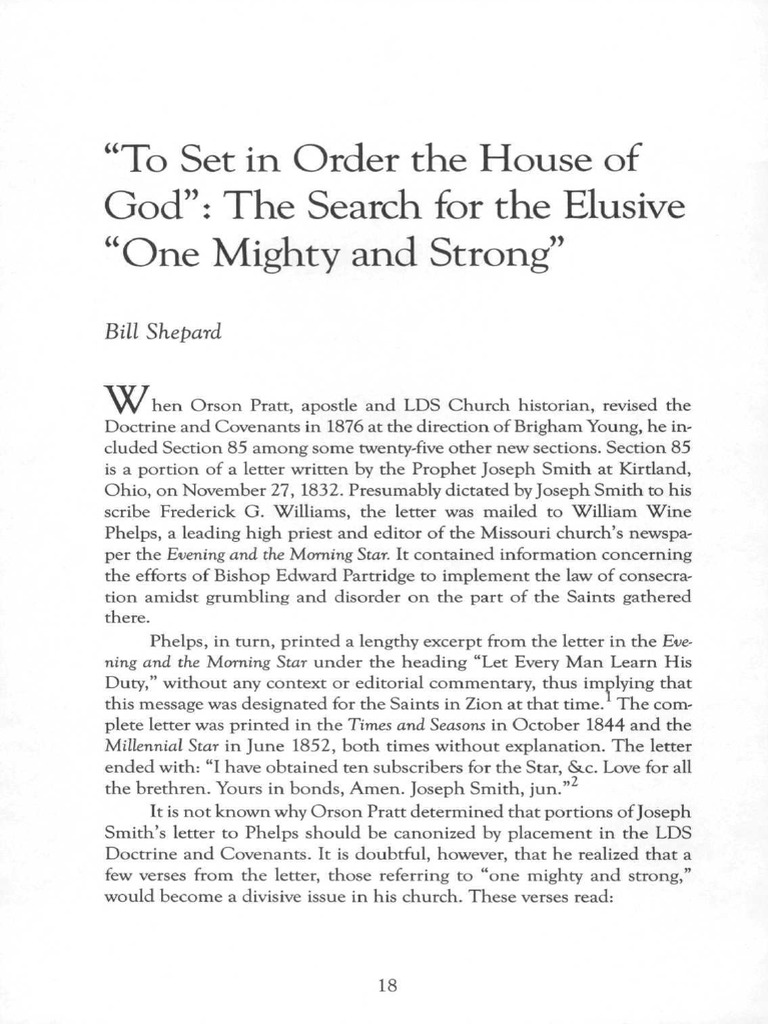 "To Set in Order The House of God" The Search For The Elusive "One Mighty and Strong" PDF
