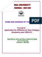 Name and Address of The College: Format of Application For Affiliation For New Colleges (Academic Year 2020-21)