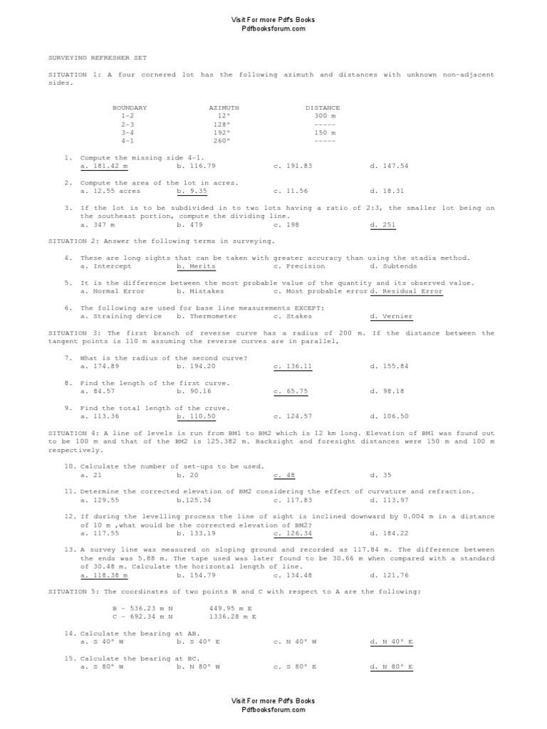 Surveying Problems and Solutions Guide | PDF | Angle | Surveying