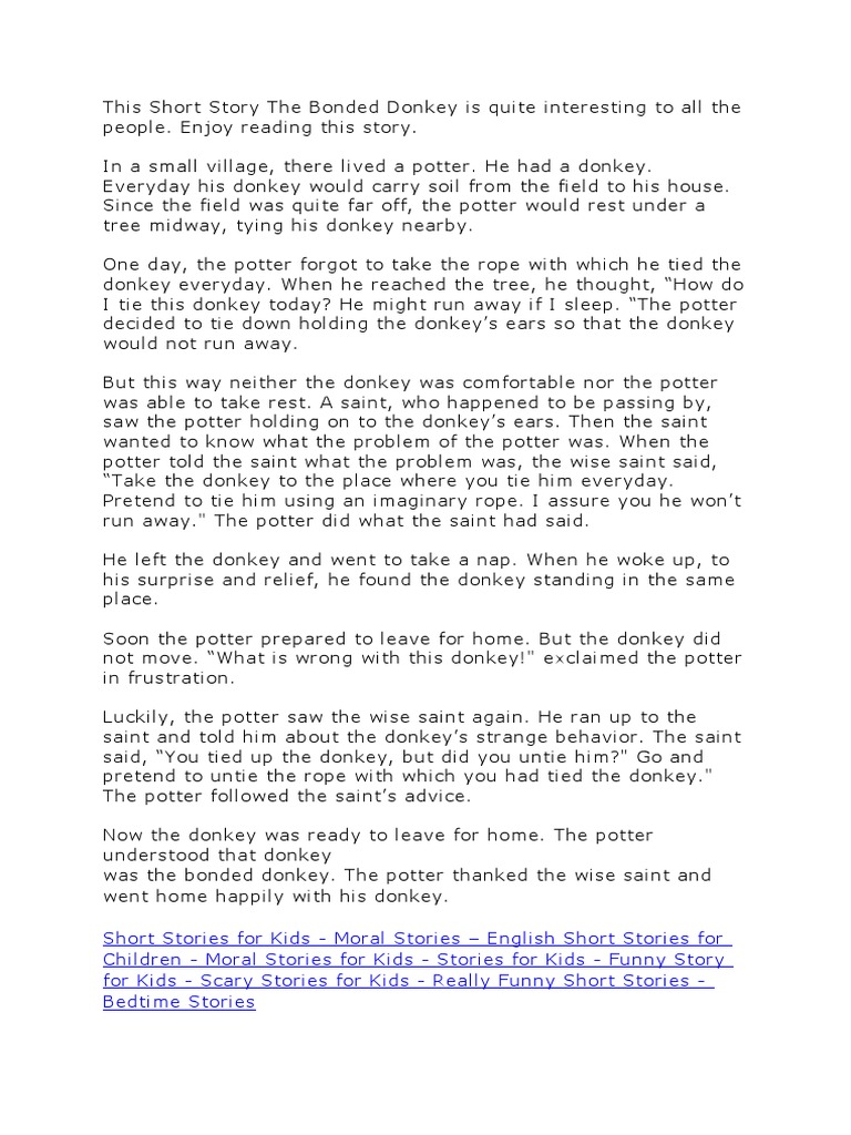 This Short Story The Bonded Donkey Is Quite Interesting To All The People |  PDF