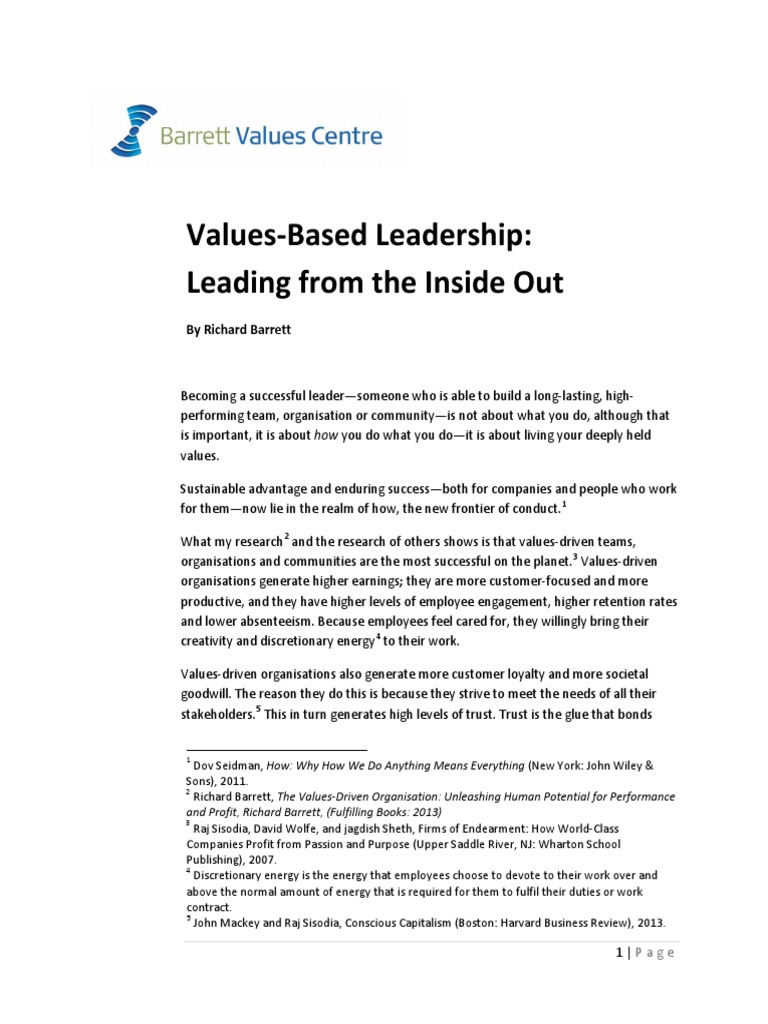Values-Based Leadership Insights | PDF | Competence (Human Resources ...