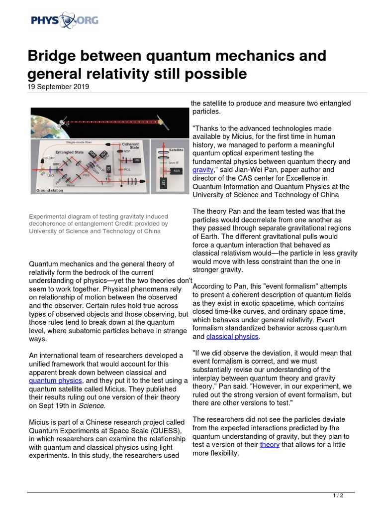 (2019-09) Bridge Between Quantum Mechanics and General Relativity | PDF ...