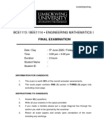 Bce1113 / Bee1114 Engineering Mathematics I: Final Examination