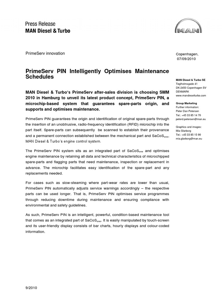 PrimeServ PIN: Smart Maintenance Solution | PDF | Vehicle Technology ...