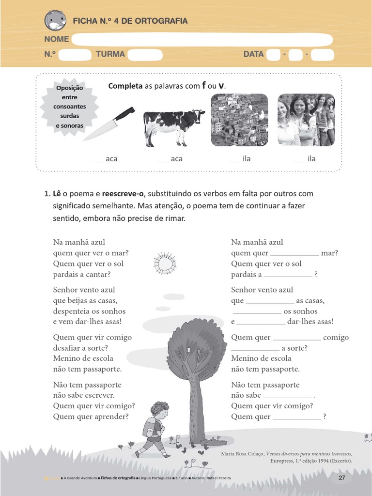 Ficha 4 Ortografia F Ou V | PDF