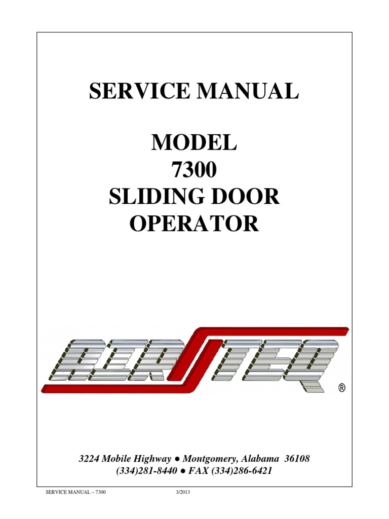 Service Manual Model 7300 Sliding Door Operator | PDF | Door | Switch