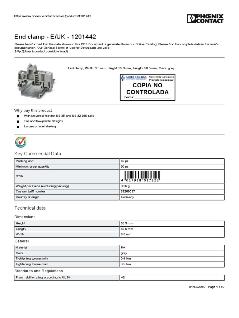 End Clamp E/UK 1201442 Why Buy This Product PDF Nature