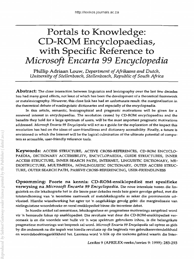 Microsoft Encarta Encyclopedia Portals To Knowledge CDROM