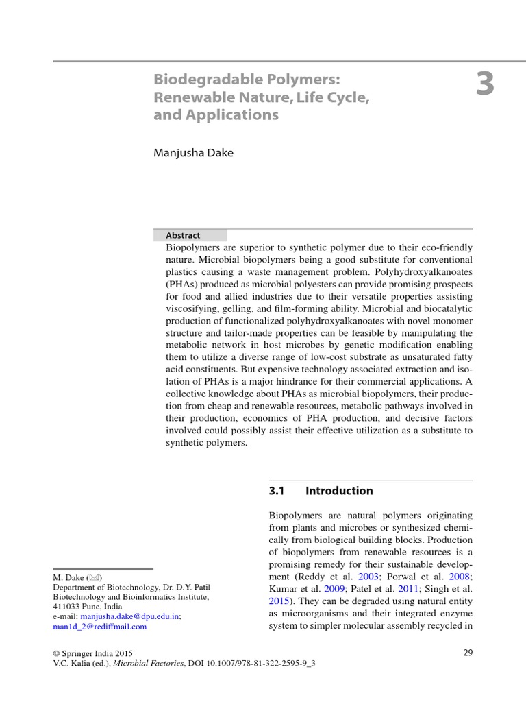 Biodegradable Polymers: Renewable Nature, Life Cycle, and Applications ...
