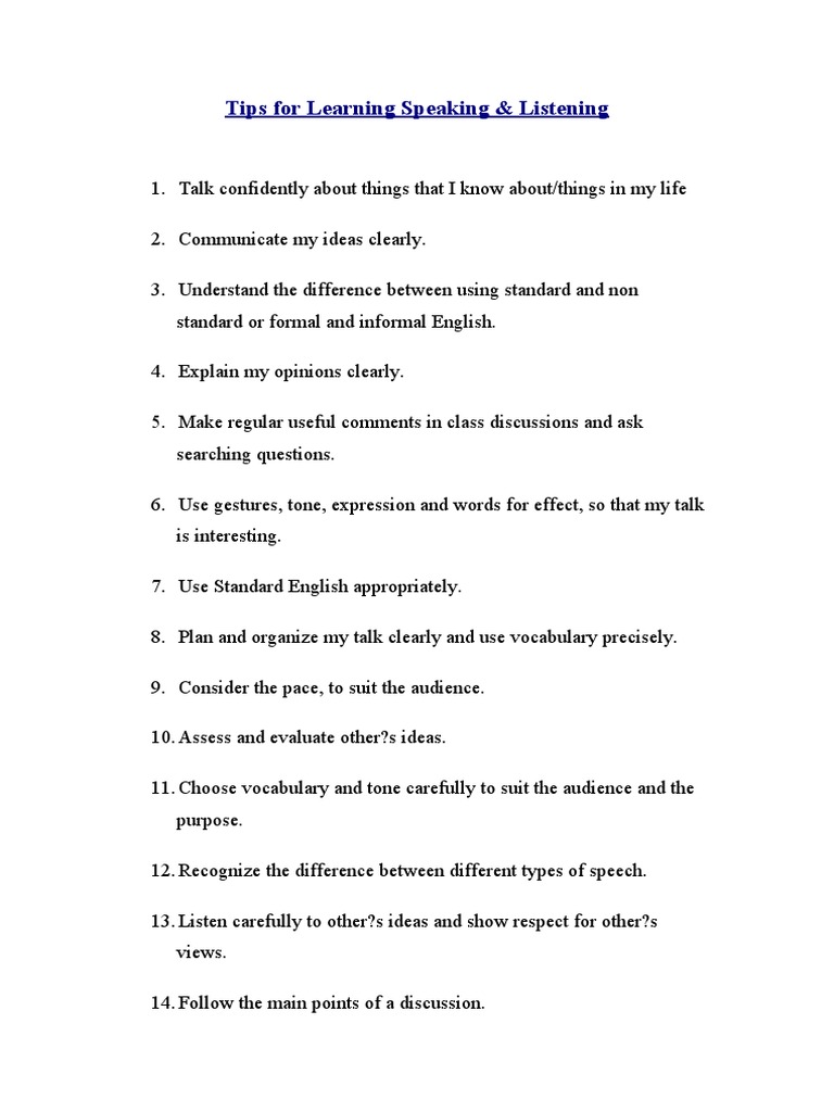 Effective Tips for Speaking & Listening Skills | PDF