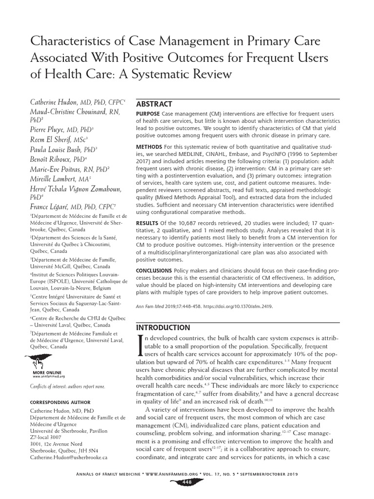 Case Management in Primary Care Outcomes | PDF | Patient | Systematic ...