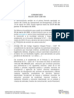 Comunicado del Ministerio de Gabierno sobre el uso del salvoconducto por el covid-19