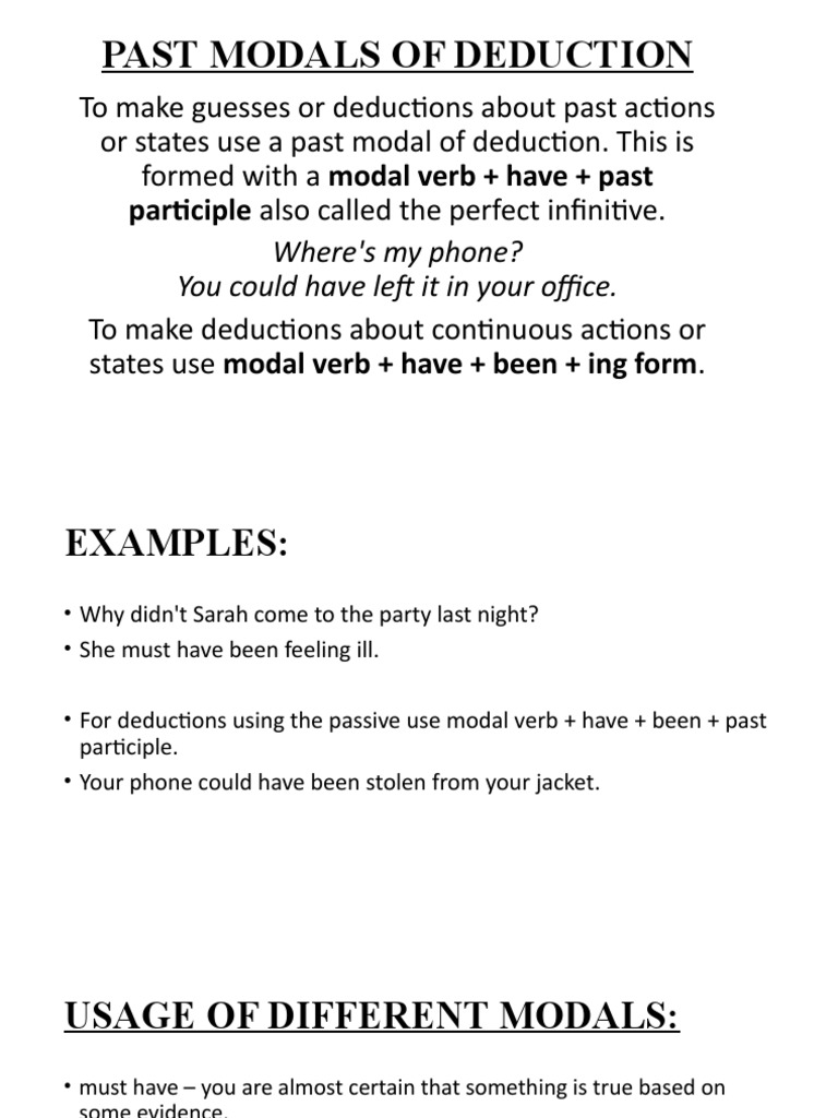 Past Modals of Deduction | PDF | Language Arts & Discipline
