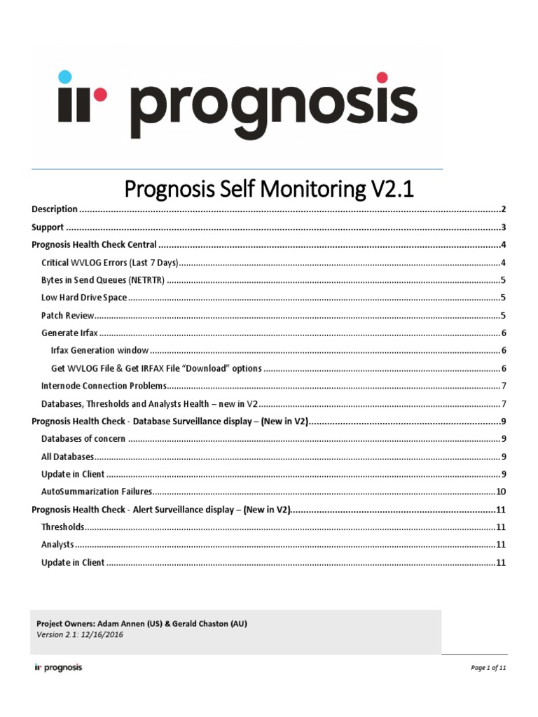 Prognosis Self Monitoring Overview V2.1 | PDF | Databases | Server ...