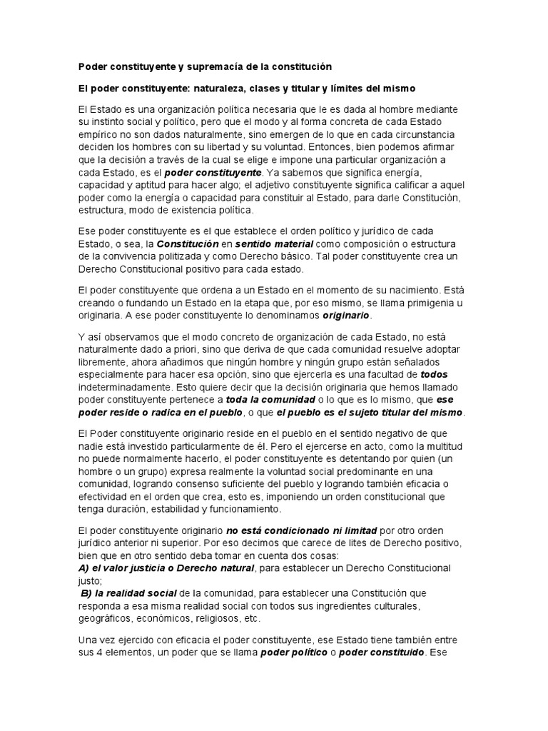 Poder Constituyente y Supremacía Constitucional | PDF | Constitución ...