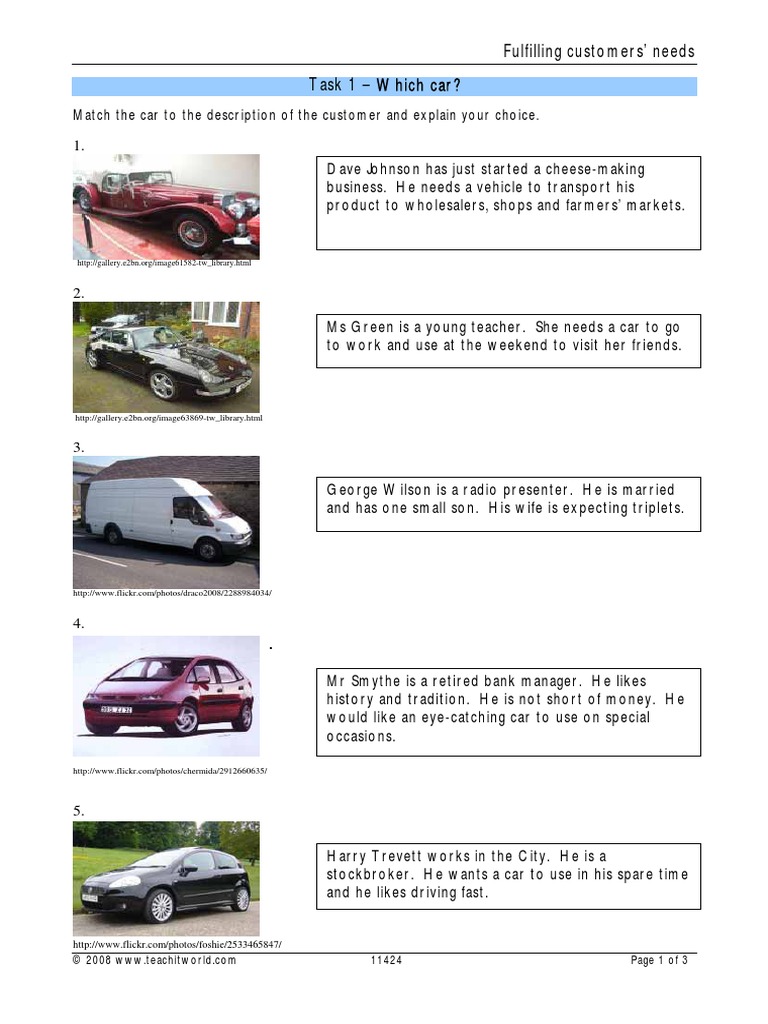 Match The Car To The Description of The Customer and Explain Your ...
