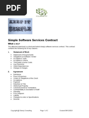Simple Software Services Contract Template Post