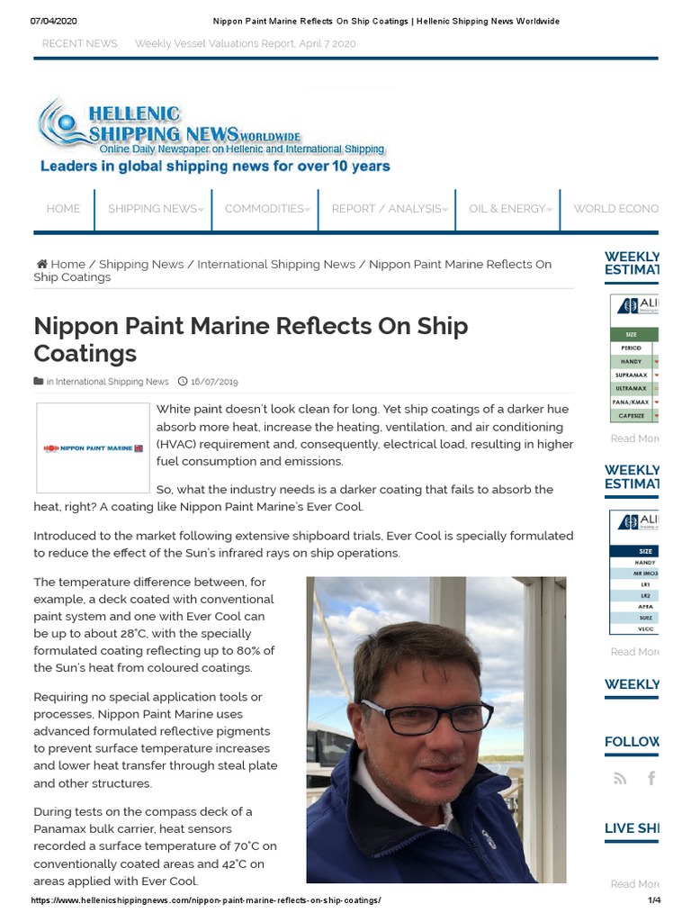 Nippon Paint Marine Reflects On Ship Coatings Hellenic Shipping News Worldwide Pdf Paint Deck Ship