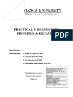 Practical 5: Bernoulli'S Principle & Equation: Foundation in Science Taylor's University Malaysia