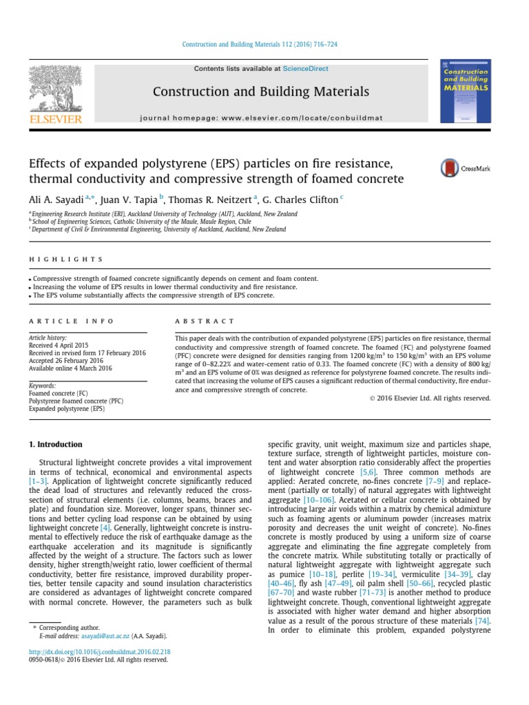 4 Effects Of Expanded Polystyrene Eps Particles On Fire Resistance Thermal Conductivity And Compressive Strength Of Foamed Concrete Polystyrene Concrete