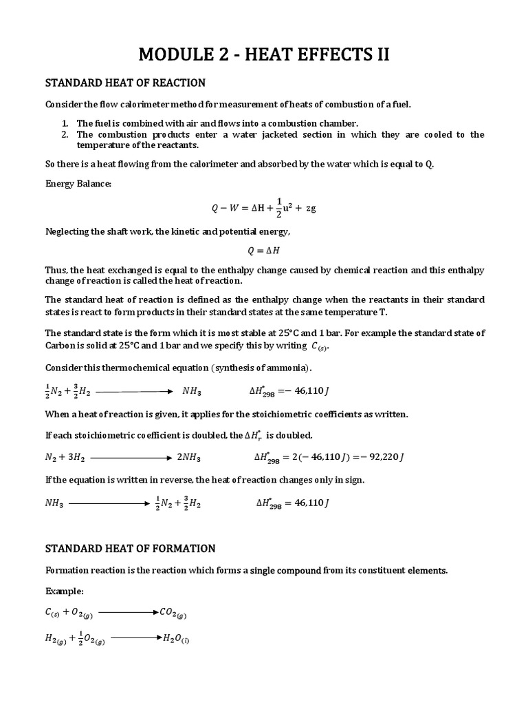 Module 2 Heat Effects Ii Standard Heat of Reaction PDF