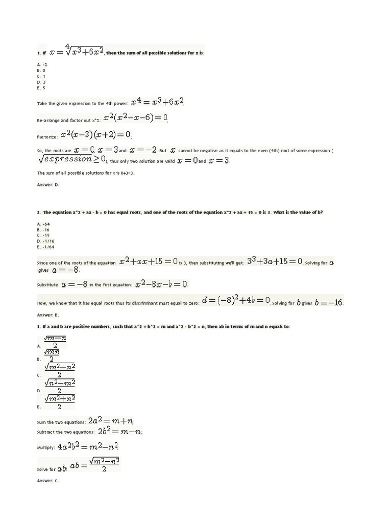 BUNUEL ALGEBRA SET Solutions PDF | PDF | Odds | Zero Of A Function