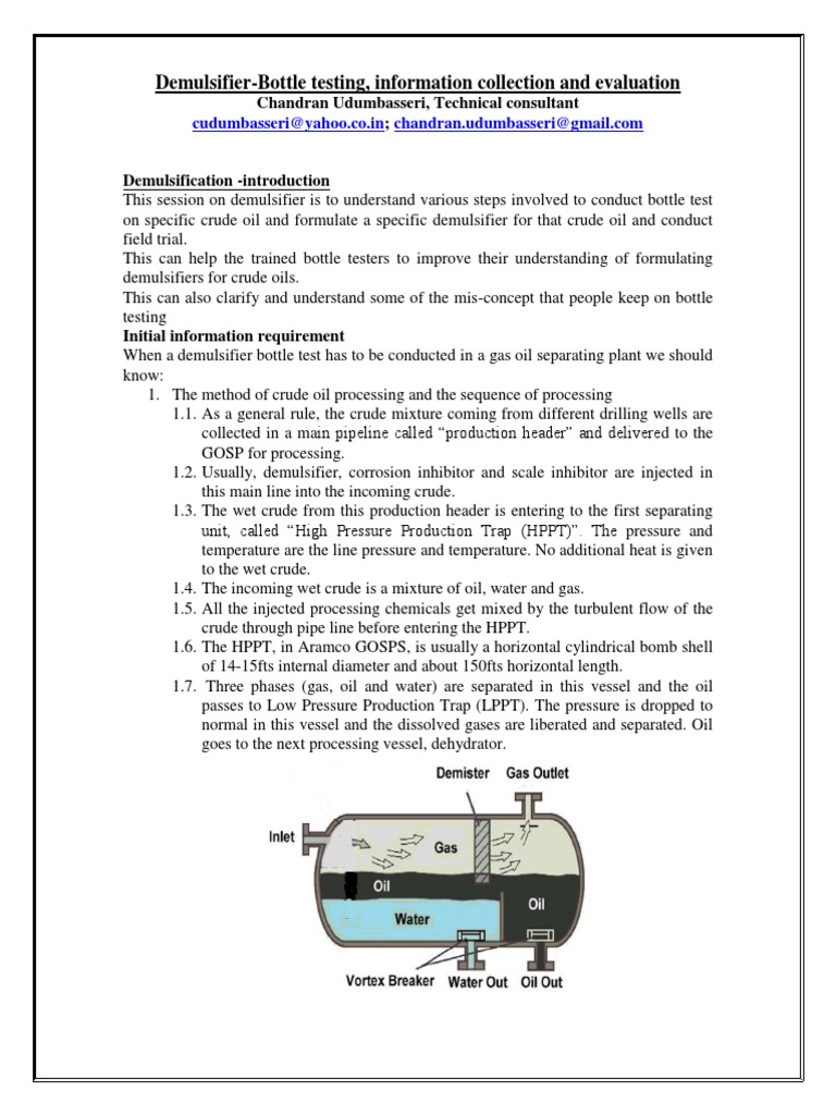 Demulsifier Bottle Testing and Information Collection PDF