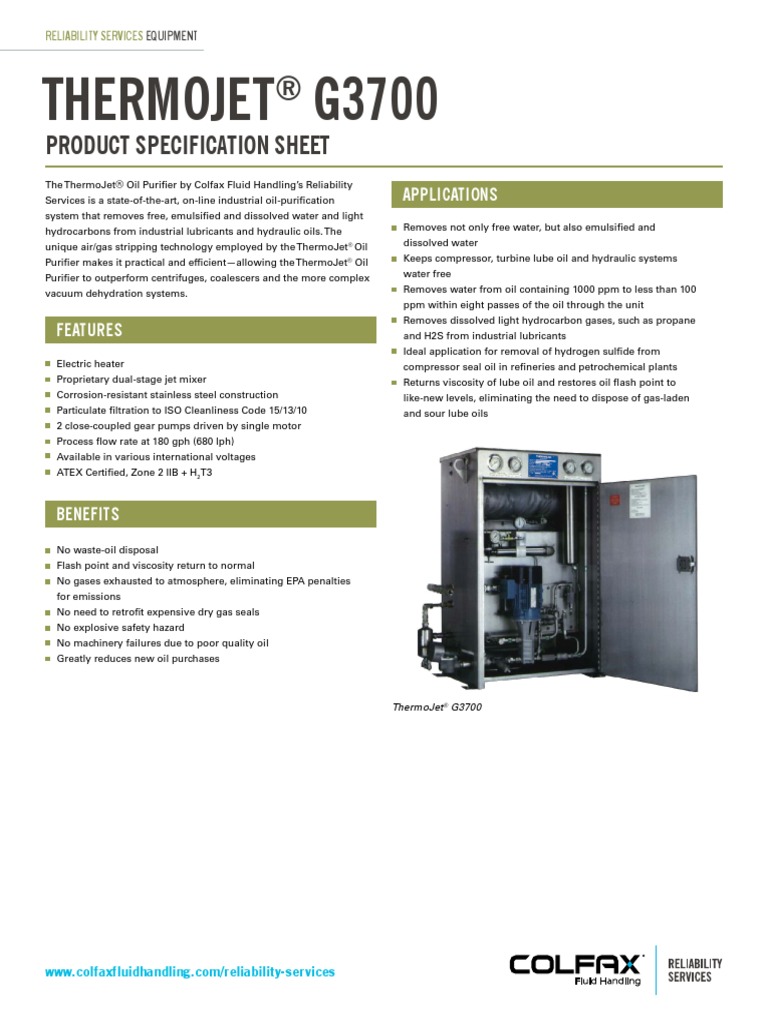 Thermojet G3700 Product Specification Sheet PDF Lubricant Oil