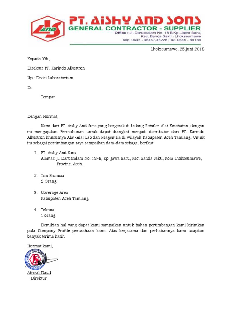 Surat Permohonan Menjadi Distributor PDF