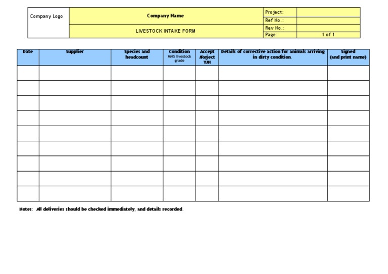 Livestock Intake Form | PDF